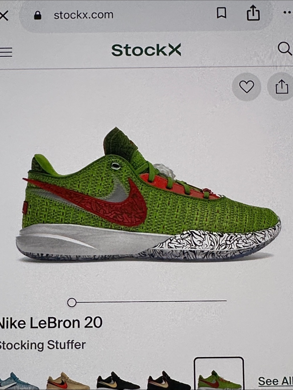 Nike LeBron 20 Green with Red Swoosh Basketball Shoe